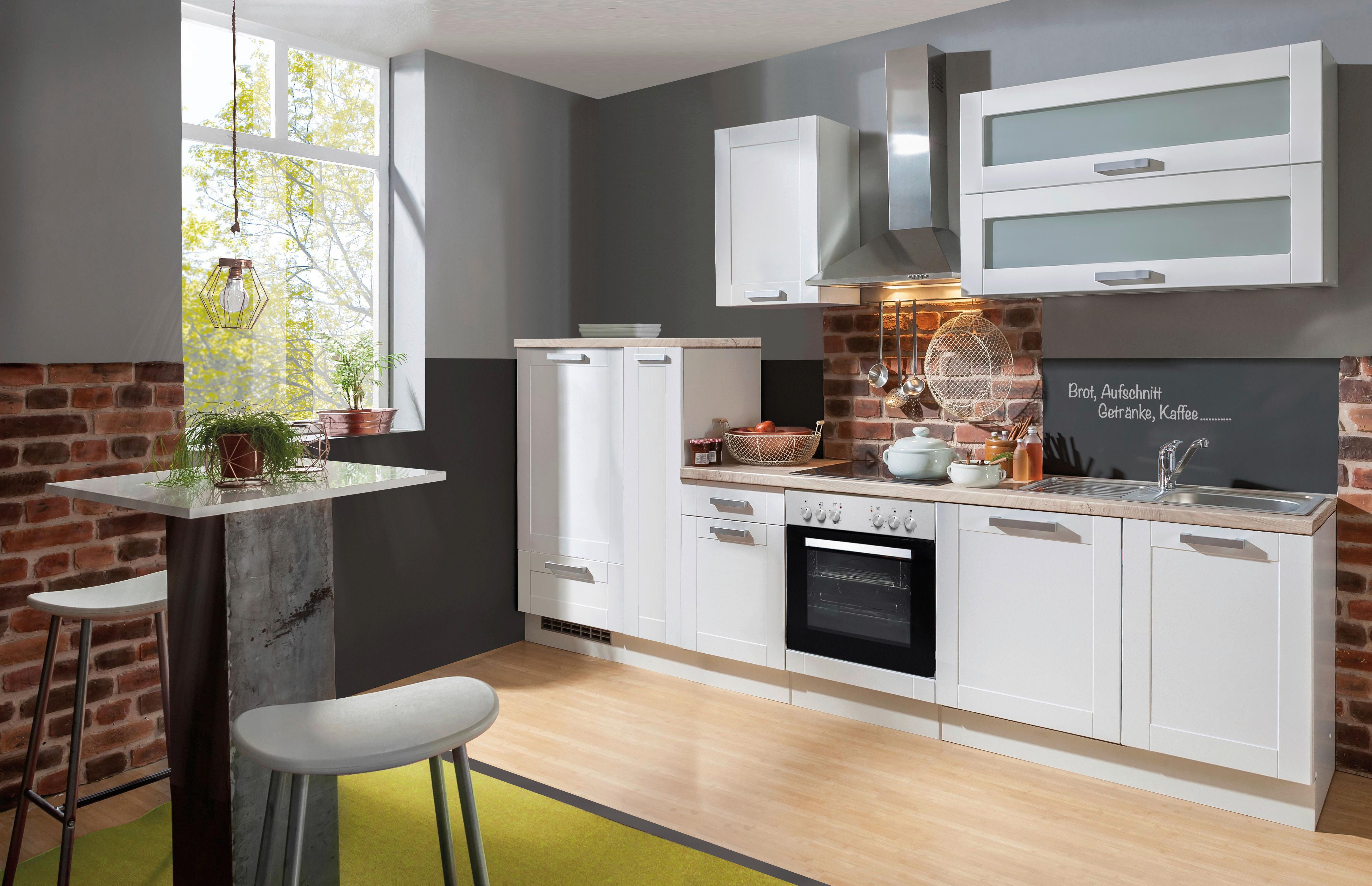 Küchenblock White-Premium Weiß B: ca. 300 cm - Eichefarben/Silberfarben, KONVENTIONELL, Holzwerkstoff/Kunststoff (300cm) - Menke