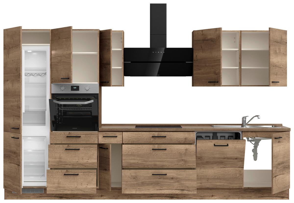 Küchenleerblock Structura High o. Geräte Eiche dunkel - Eiche dunkel/Schwarz, MODERN, Holzwerkstoff/Metall (360cm) - Nobilia