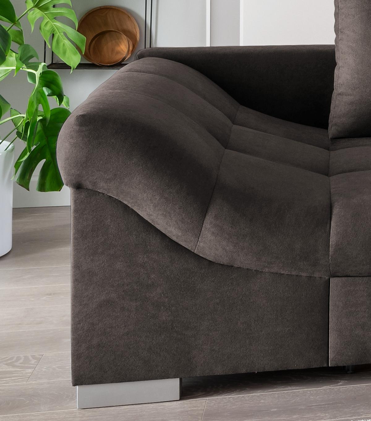 Wohnlandschaft Alvito Dunkelbraun Nylon/Mikrofaser - Dunkelbraun/Silberfarben, Design, Holz/Textil (298/202cm) - MID.YOU