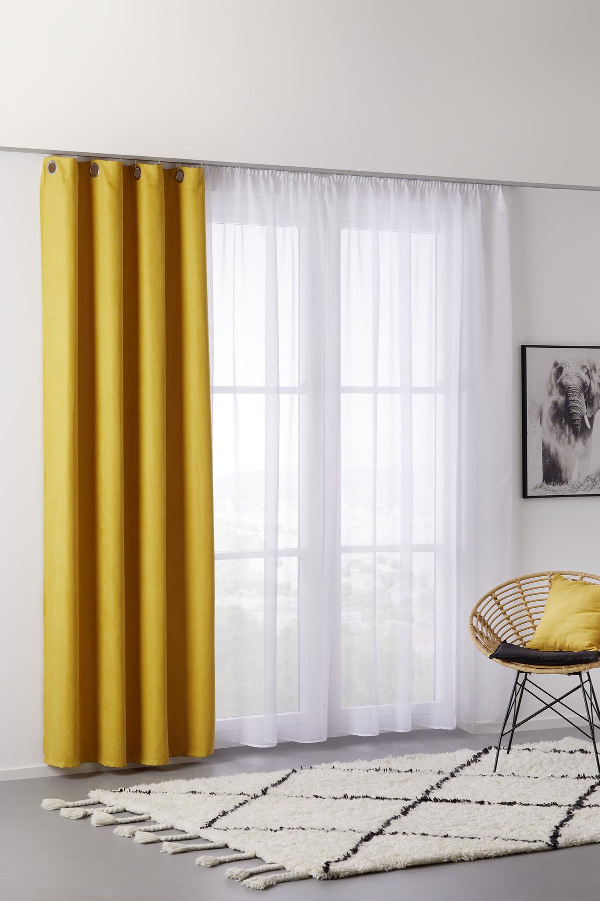 Perdea cu inele de tip capsă PEPSI - galben, Konventionell, textil (140/245cm) - Modern Living
