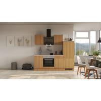 Küchenblock Nano mit Geräten ca. 220 cm Buchefarben - Edelstahlfarben/Beige, MODERN, Holzwerkstoff/Kunststoff (220cm) - FlexWell