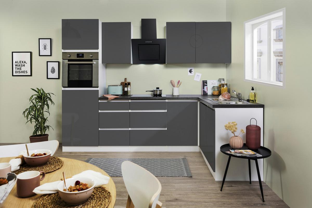 Eckküche Premium Grau Hochglanz ca. 280x172 cm - Grau Hochglanz/Weiß, MODERN, Holzwerkstoff (280/172cm) - Respekta
