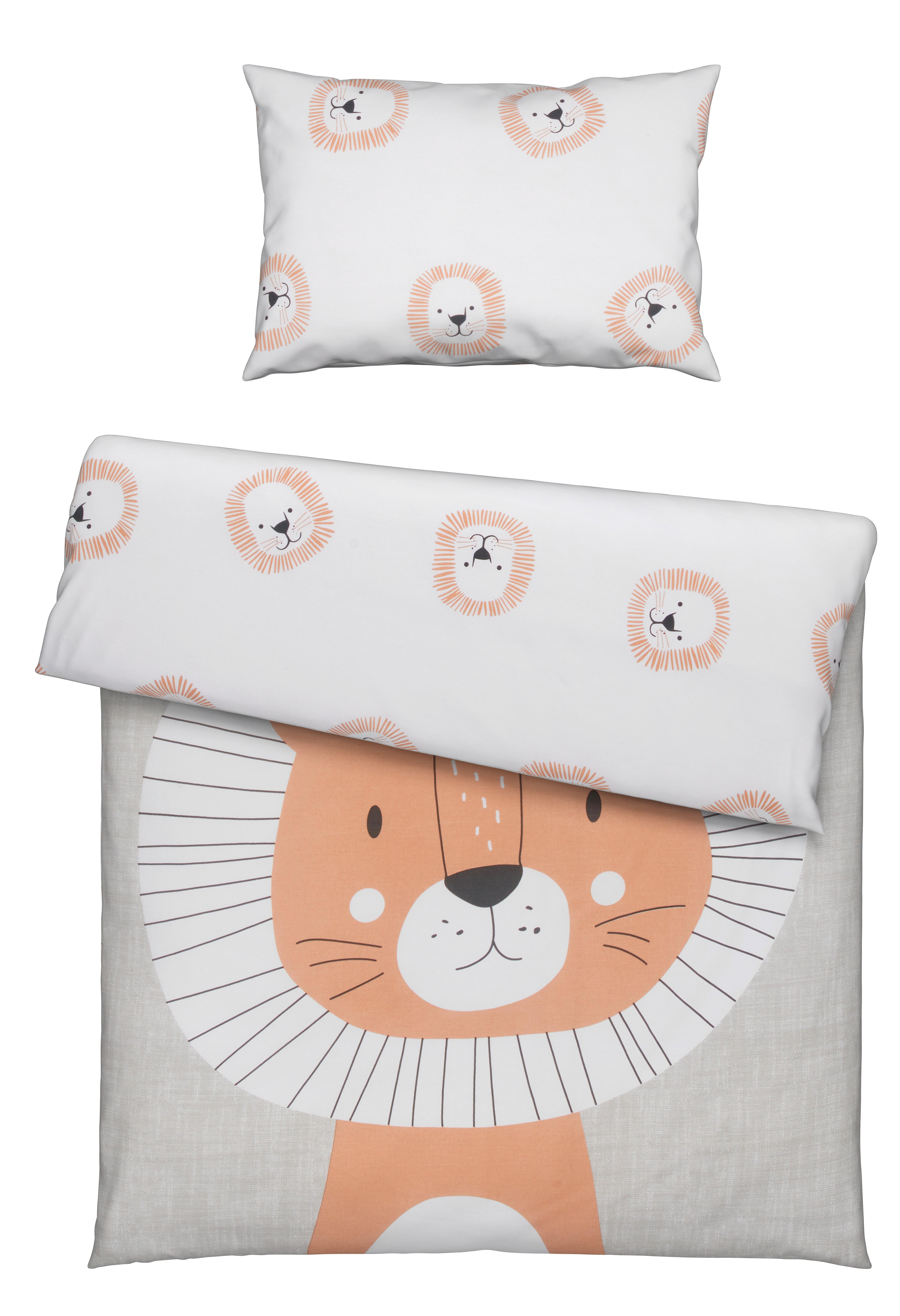 POŚCIEL NIEMOWLĘCA BEDRUCKT, LÖWE, - szary, Basics, tkanina (100/135cm) - Patinio