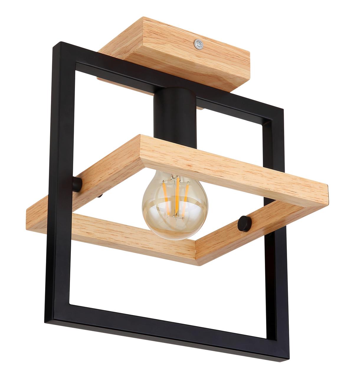 Deckenleuchte Erica in Schwarz/Dunkelbraun max. 40W - Dunkelbraun/Schwarz, Natur, Holz/Metall (25/19,8/28cm) - Globo