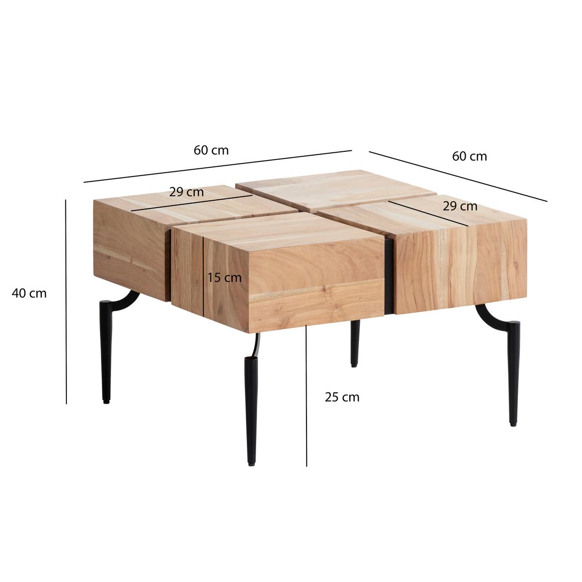 Klubska Miza Wl6.979 - črna/barve akacije, Design, kovina/les (60/60/40cm) - Livetastic