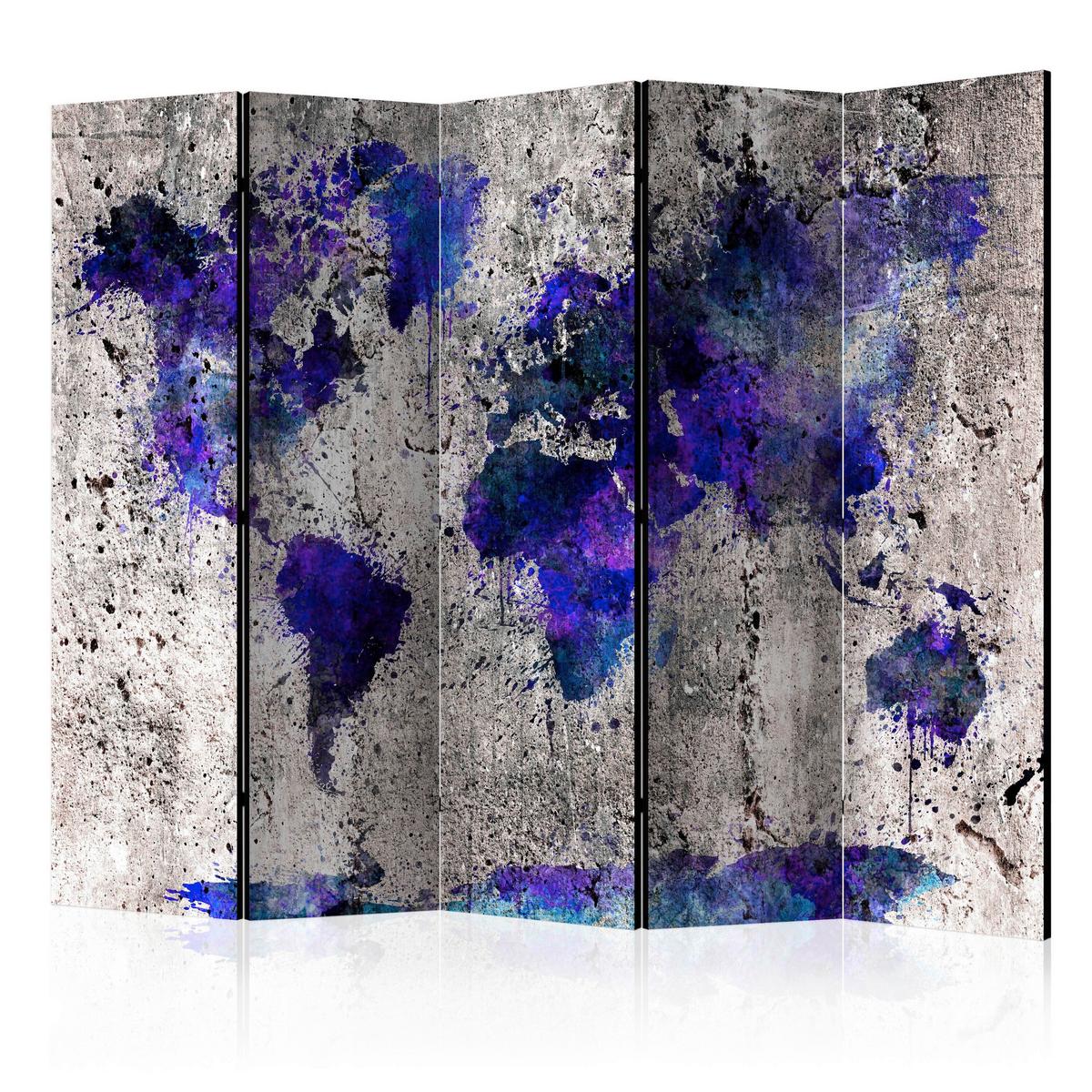 Paravan Inked World Map, 5-Delni, Dvostranski - vijolična/bež, Basics, tekstil/les (225/172cm) - artgeist