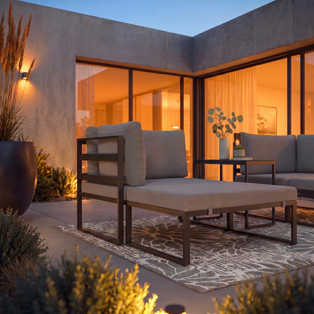 Gartenlounge Valentina - Dunkelgrau/Schwarz, Modern, Glas/Textil - Bessagi Garden