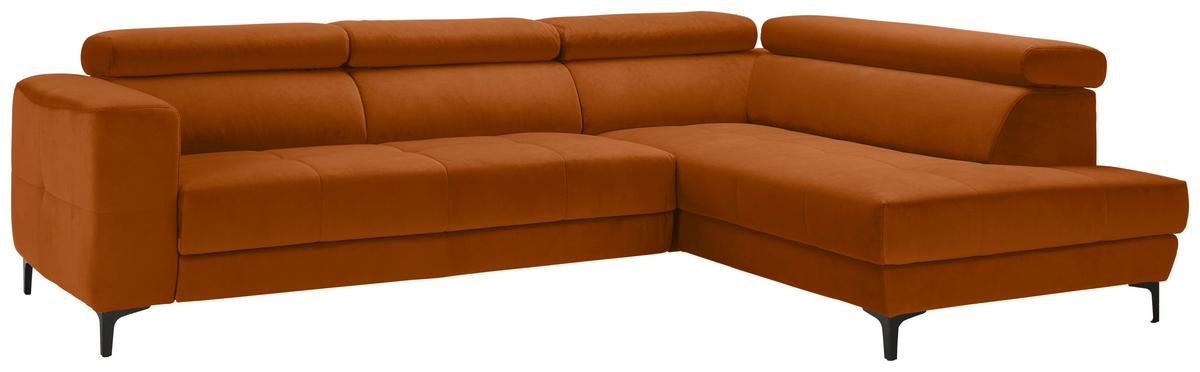 Ecksofa Emma rechts Orange - Schwarz/Orange, MODERN, Textil (301/210cm) - Premium Living