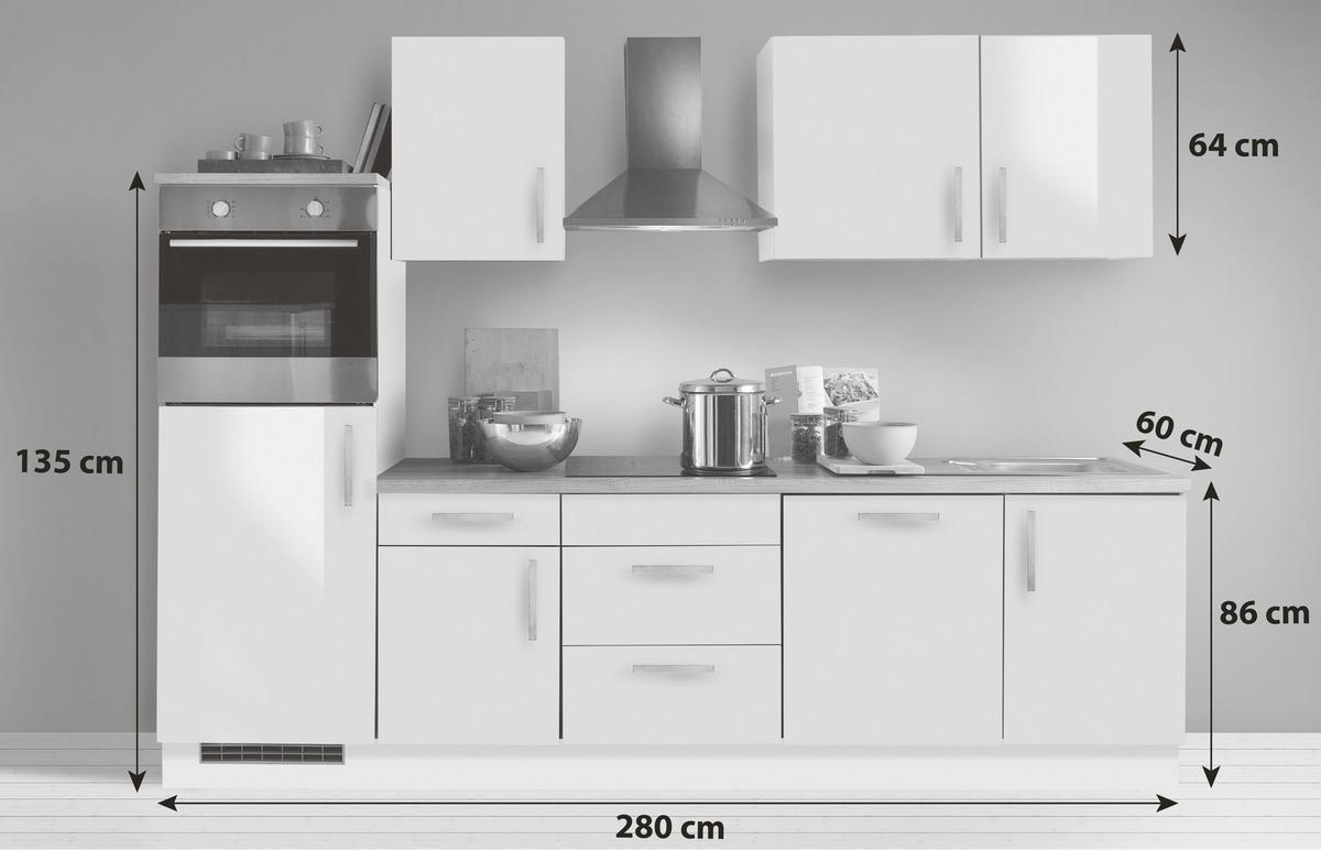 Küchenblock White-Premium Weiß Hochgl. B: ca. 280cm - Weiß Hochglanz/Silberfarben, KONVENTIONELL, Holzwerkstoff/Metall (280cm) - Menke