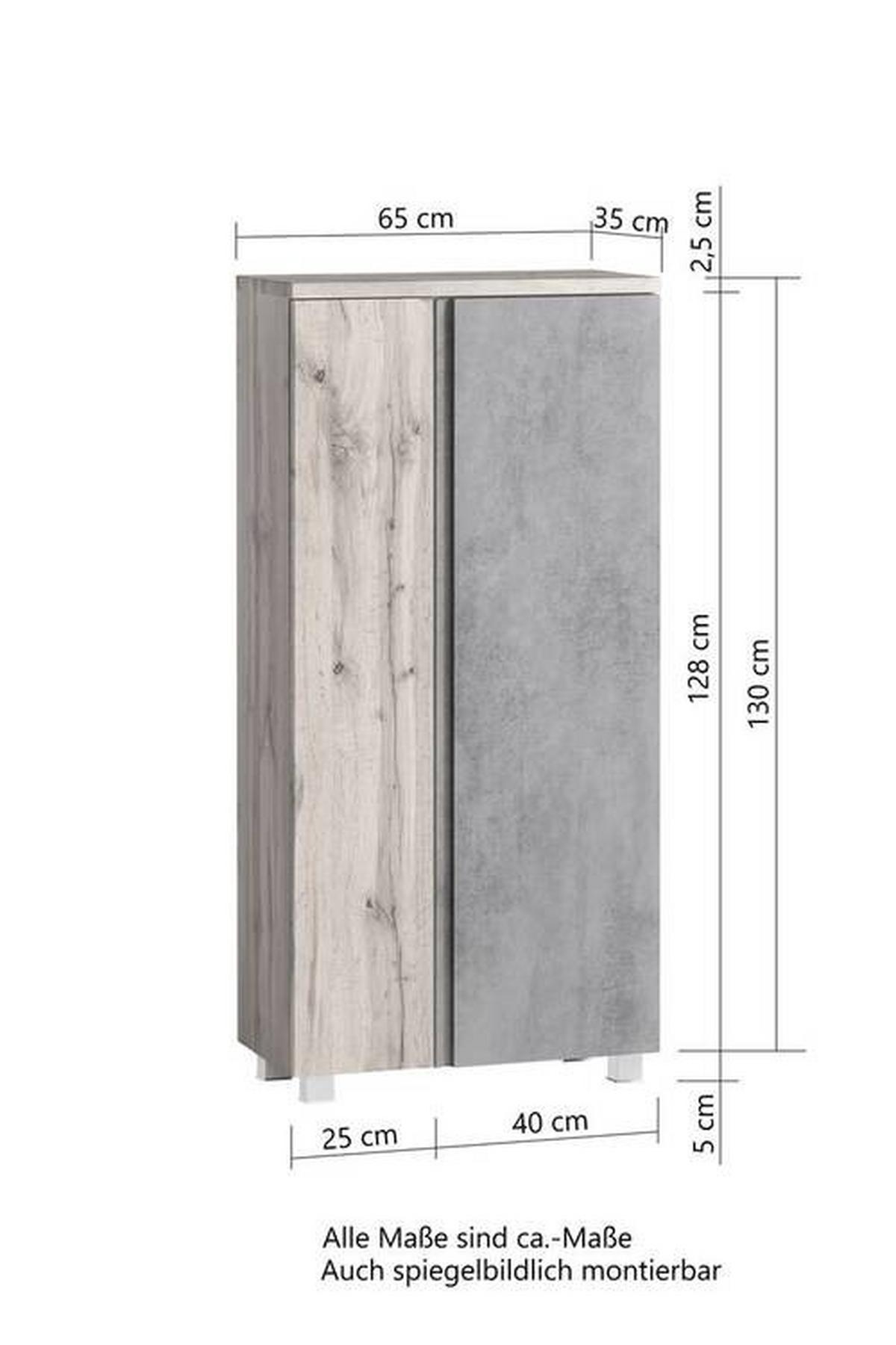 Midischrank Varese ca. 65x130 cm Weiß/Eiche - Eiche Wotan/Weiß, MODERN, Holzwerkstoff (65/130/35cm) - Held