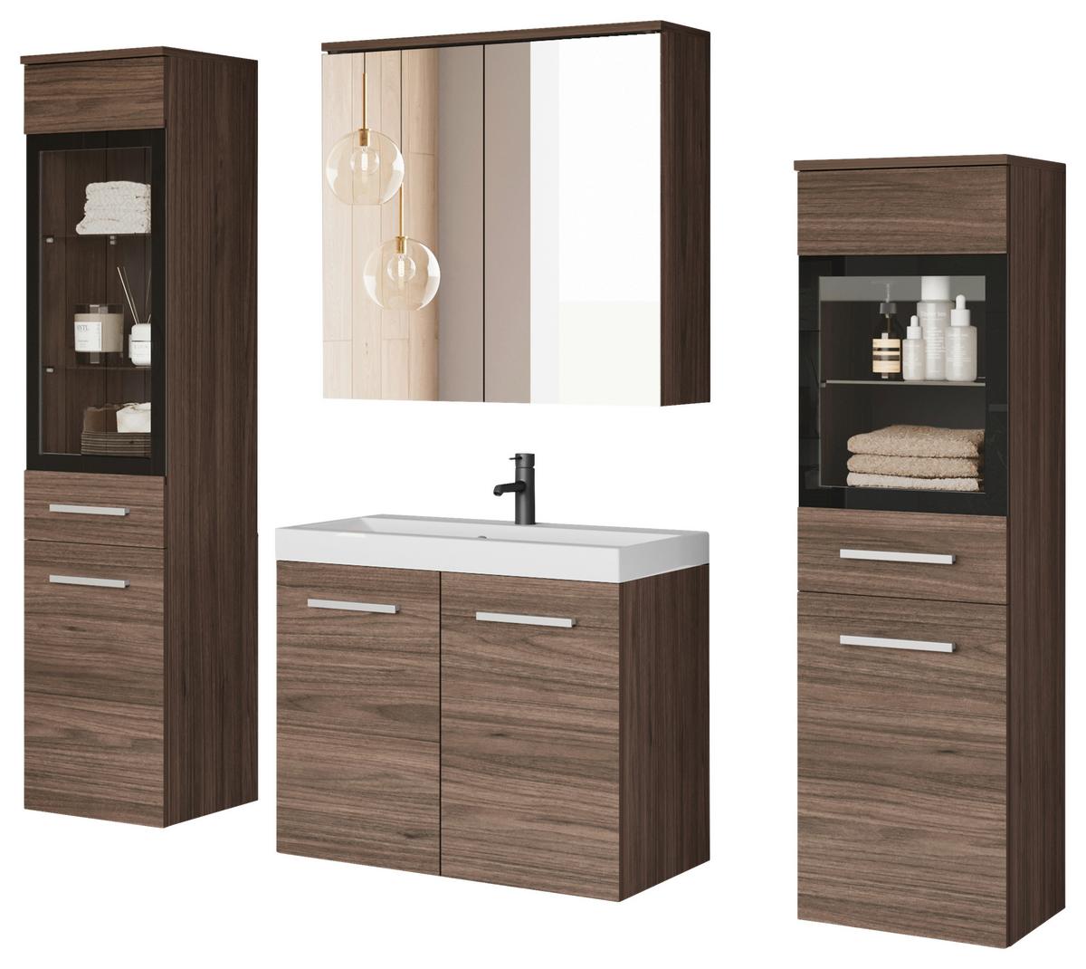 Badezimmer Badset Madrit Ii - Weiss/Nussbaumfarben, Lifestyle, Glas/Keramik (120cm) - P & B