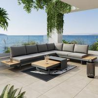 Loungegarnitur Sabrina Grau Metall/Outdoorstoff +Abdeckung - Dunkelgrau/Naturfarben, MODERN, Kunststoff/Textil (232/79/78cm) - Bessagi Garden