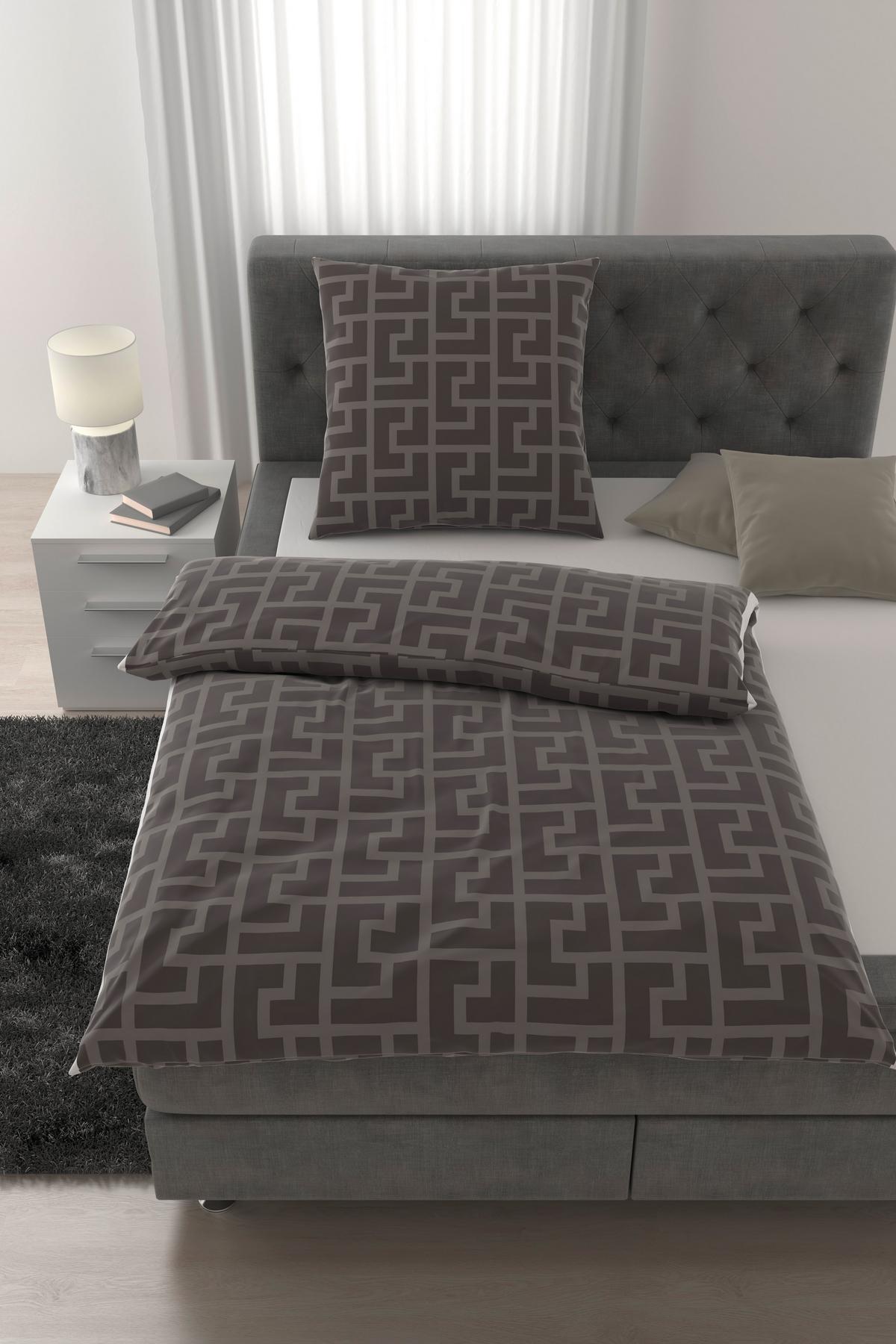 Bettwäsche Mäander Graubraun ca. 135x200cm - Graubraun, ROMANTIK / LANDHAUS, Textil (135/200cm) - Mömax