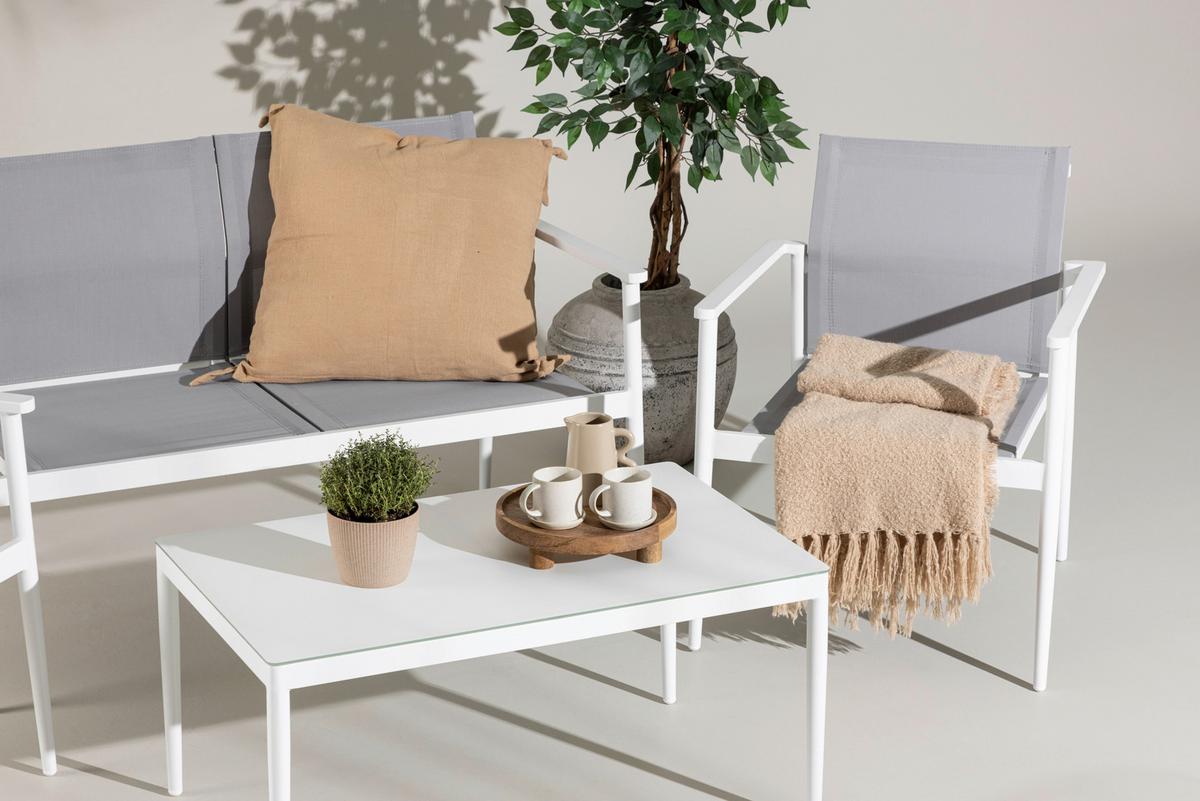 Loungegarnitur Break Weiß/Grau - Weiß/Grau, KONVENTIONELL, Glas/Textil - Gardenson