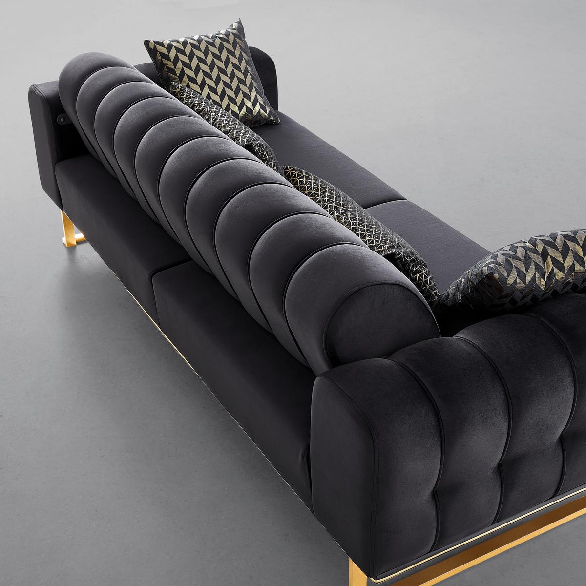 3-Sitzer-Sofa Aile in Schwarz/Goldfarben - Goldfarben/Schwarz, LIFESTYLE, Textil (244/80/90cm) - Based