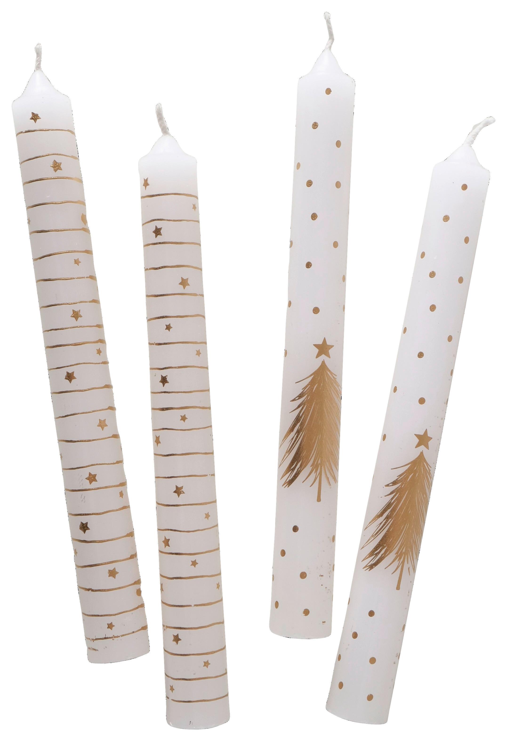 Stabkerzenset Livia I Weiß/Goldfarben 4-teilig - Goldfarben/Weiß, KONVENTIONELL (2,15/20cm) - Mömax