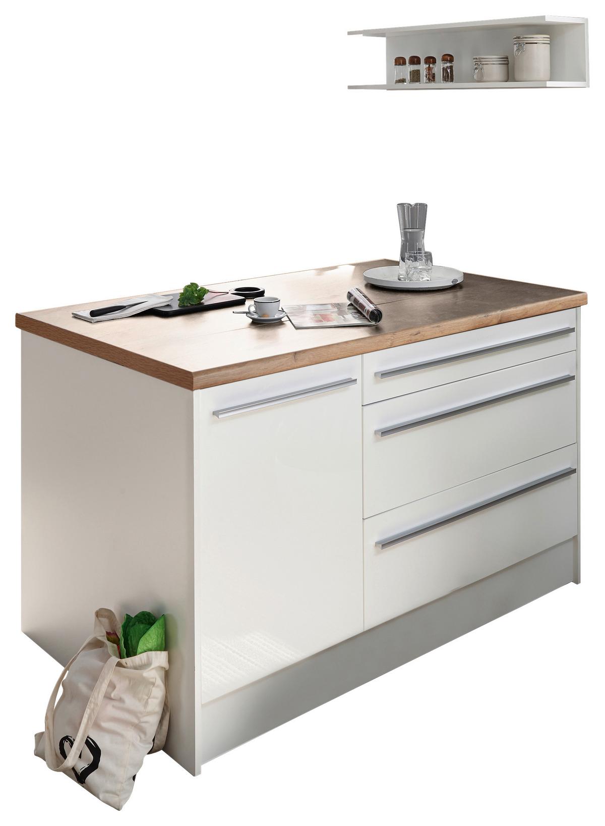 WYSPA KUCHENNA PELU - biały wysoki połysk/kolor dębowy, Basics, materiał drewnopochodny/tworzywo sztuczne (145cm) - P & B