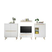 Wohnwand Svante Torge Weiß/Eichefarben B: 344cm - Eichefarben/Weiß, Design, Glas/Holzwerkstoff (344/170/40cm) - MID.YOU