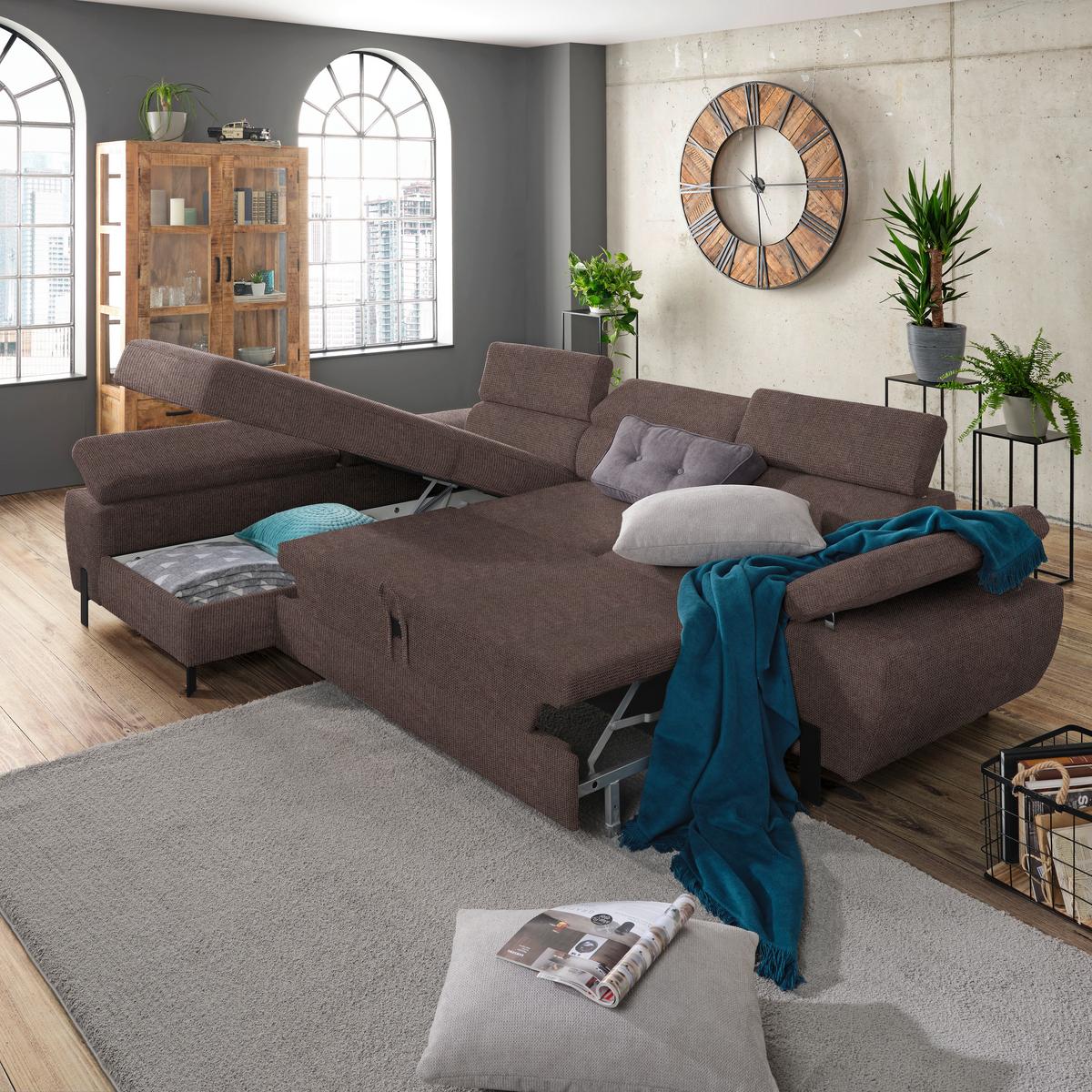 Ecksofa Molina Mini Braun - Dunkelbraun/Schwarz, Modern, Textil/Metall (93/90/277cm) - Mömax