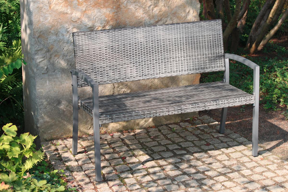 Sitzbank mit Lehne Dunkelgrau L: 116 cm - Dunkelgrau, Basics, Kunststoff/Metall (116/60/87cm) - Gardenson