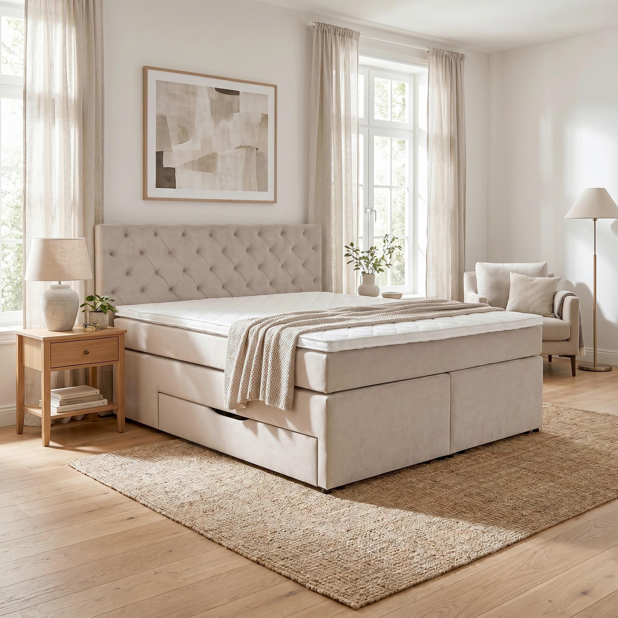 Boxspringbett Chester Beige ca. 180x200cm - Beige/Schwarz, Holzwerkstoff/Kunststoff (180/200cm) - Mömax
