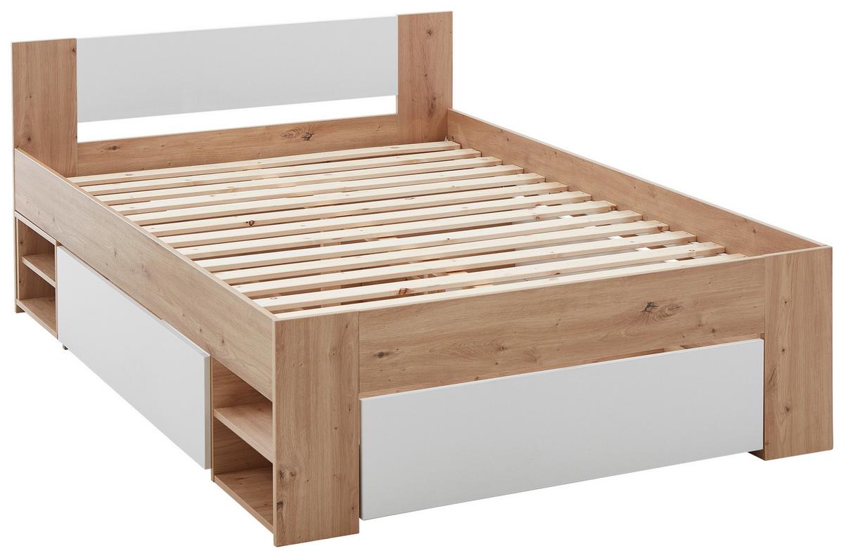 Bett Azurro 2-140 Weiß/Eiche Artisan - Weiß/Eiche Artisan, MODERN, Holzwerkstoff (140/200cm) - Mömax
