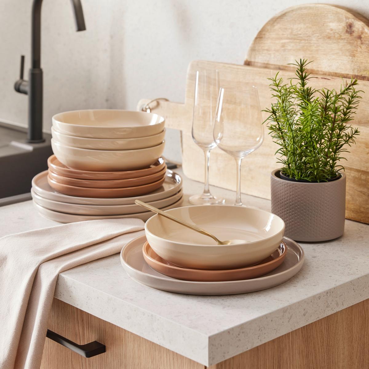 Tafelservice Terra Braun/Grau/Beige 12-teilig - Beige/Braun, ROMANTIK / LANDHAUS, Keramik - Mömax
