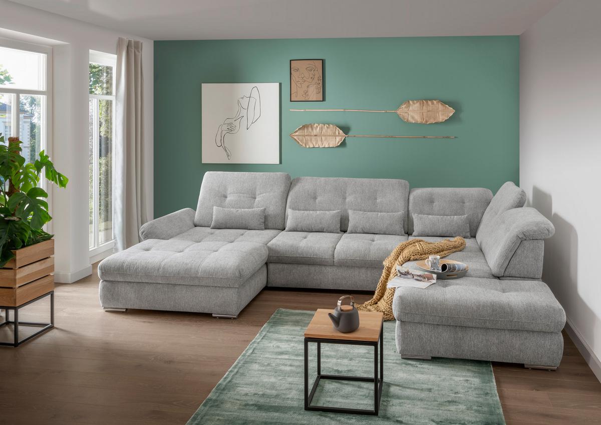Wohnlandschaft Dalida Silberfarben Chenille - Chromfarben/Silberfarben, Design, Textil/Metall (195/376/254cm) - Livetastic