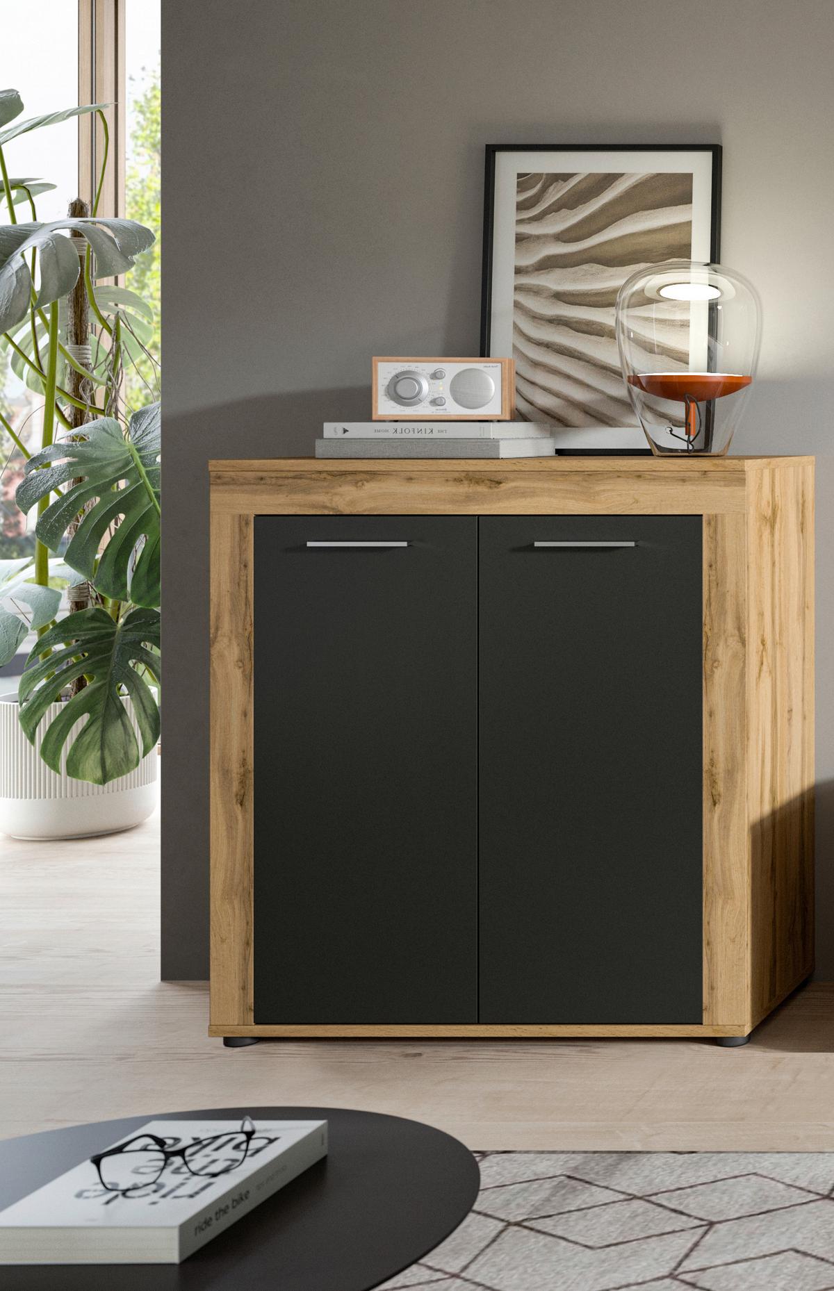 Komoda Jam - srebrne boje/crna, Design, drvni materijal/plastika (80/88/35cm) - Modern Living