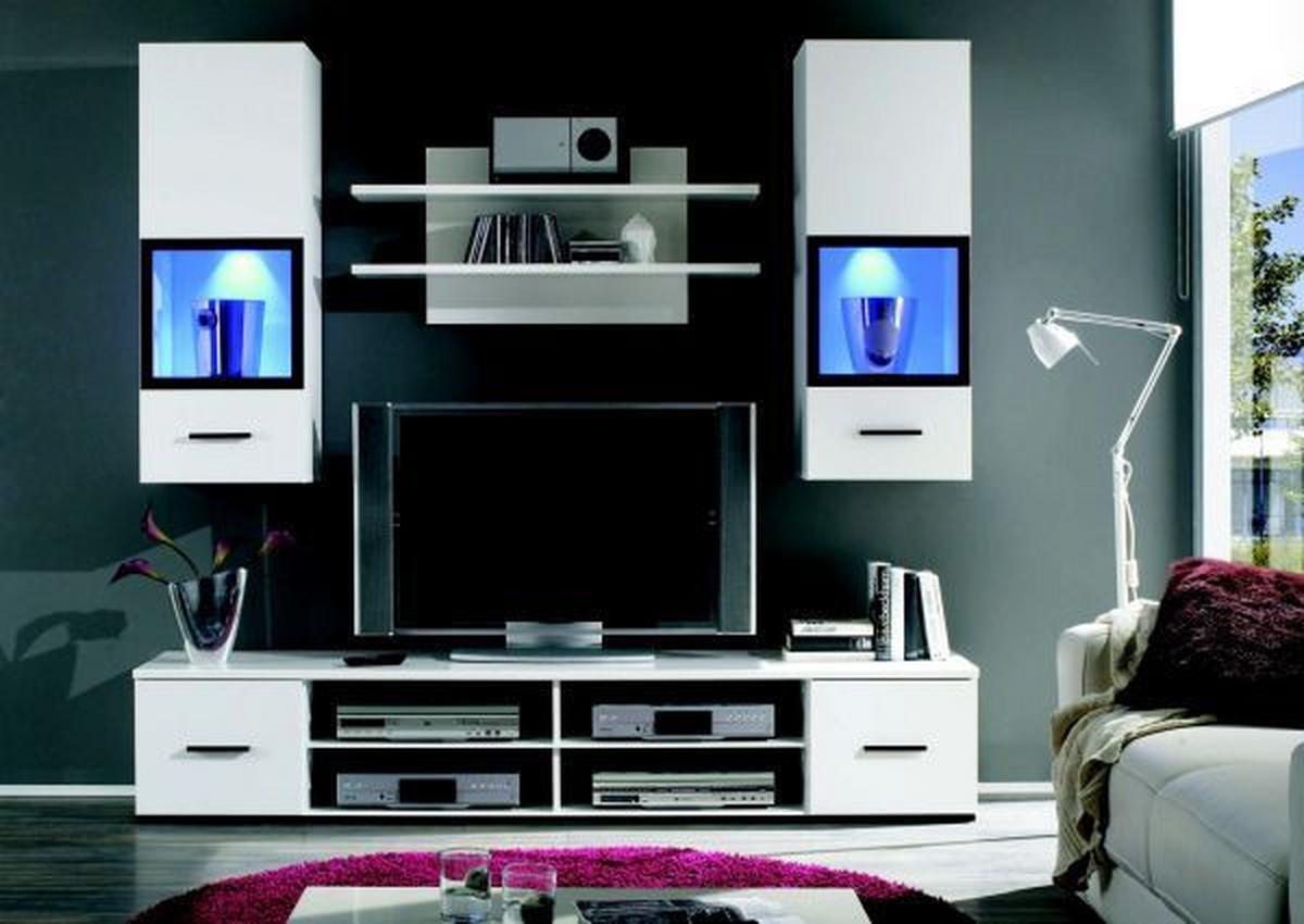 Dnevni Regal Snow, Bela, Osvetlitev, 4-Delni - črna/bela, Design, umetna masa/steklo (200/185/45cm) - MID.YOU