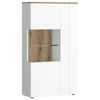 Comodă înaltă DALANO - alb/culoare lemn stejar, Trend, sticlă/material pe bază de lemn (77,7/144,2/37,2cm) - Modern Living