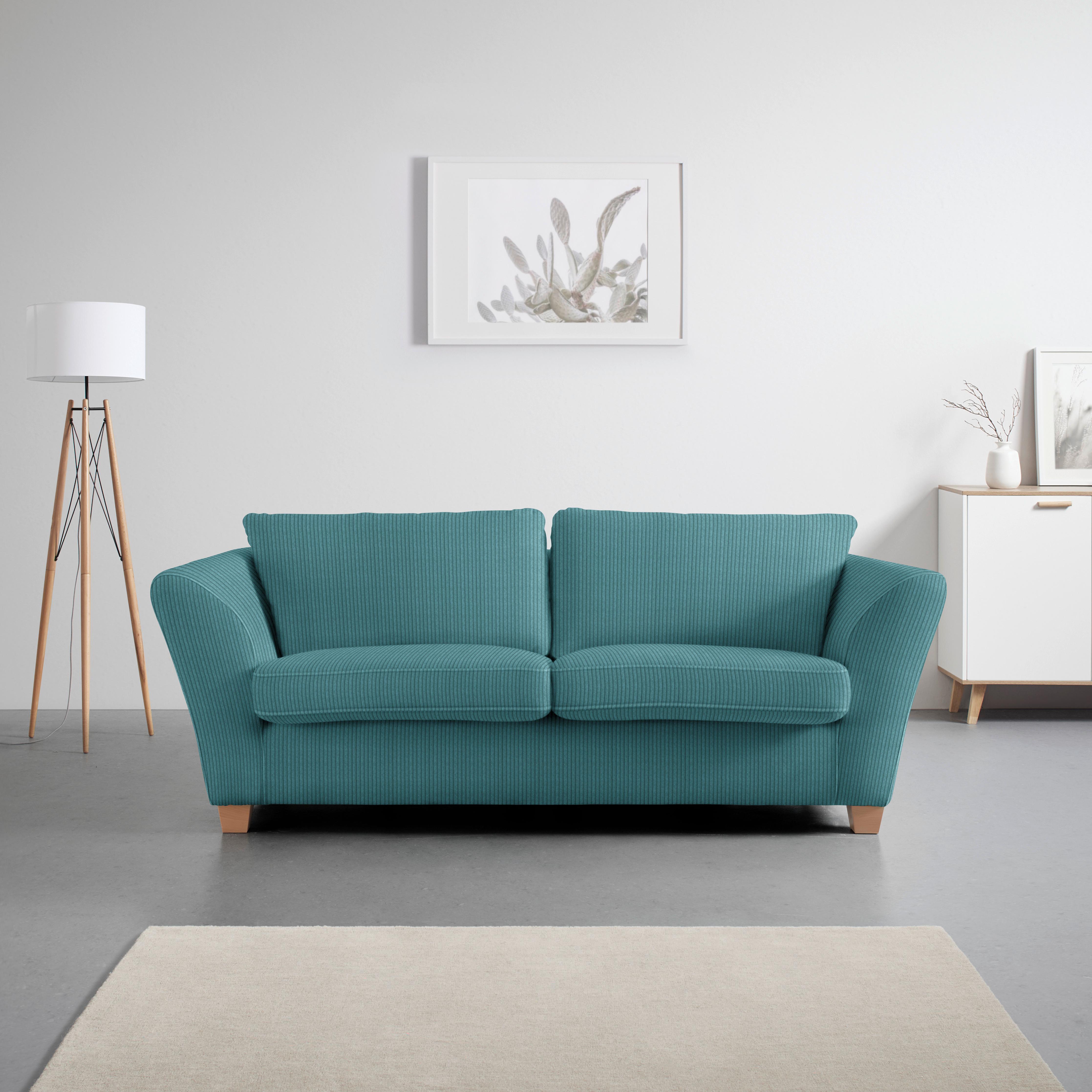 3-Sitzer-Sofa Devado Petrol Cord - Petrol/Naturfarben, Holz/Textil (216/70-85/95cm) - Mömax