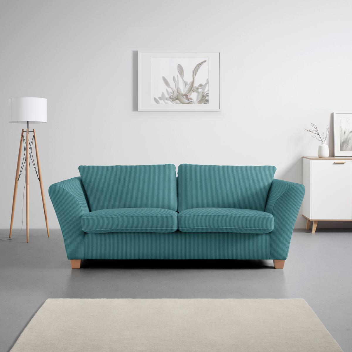 3-Sitzer-Sofa Devado Petrol Cord - Petrol/Naturfarben, Holz/Textil (216/70-85/95cm) - Mömax
