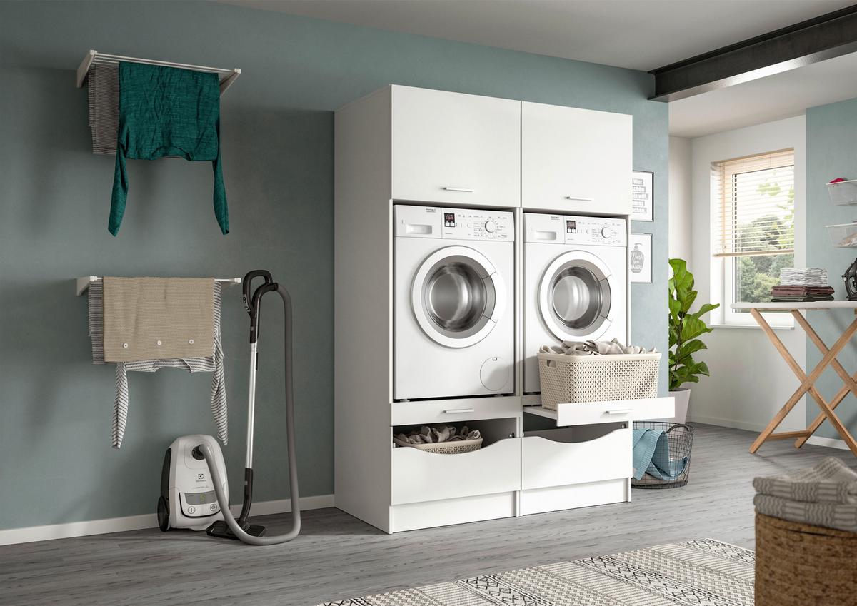 Omara Za Pralni In Sušilni Stroj Free, Bela - bela, Basics, leseni material (133/195/68cm) - MID.YOU