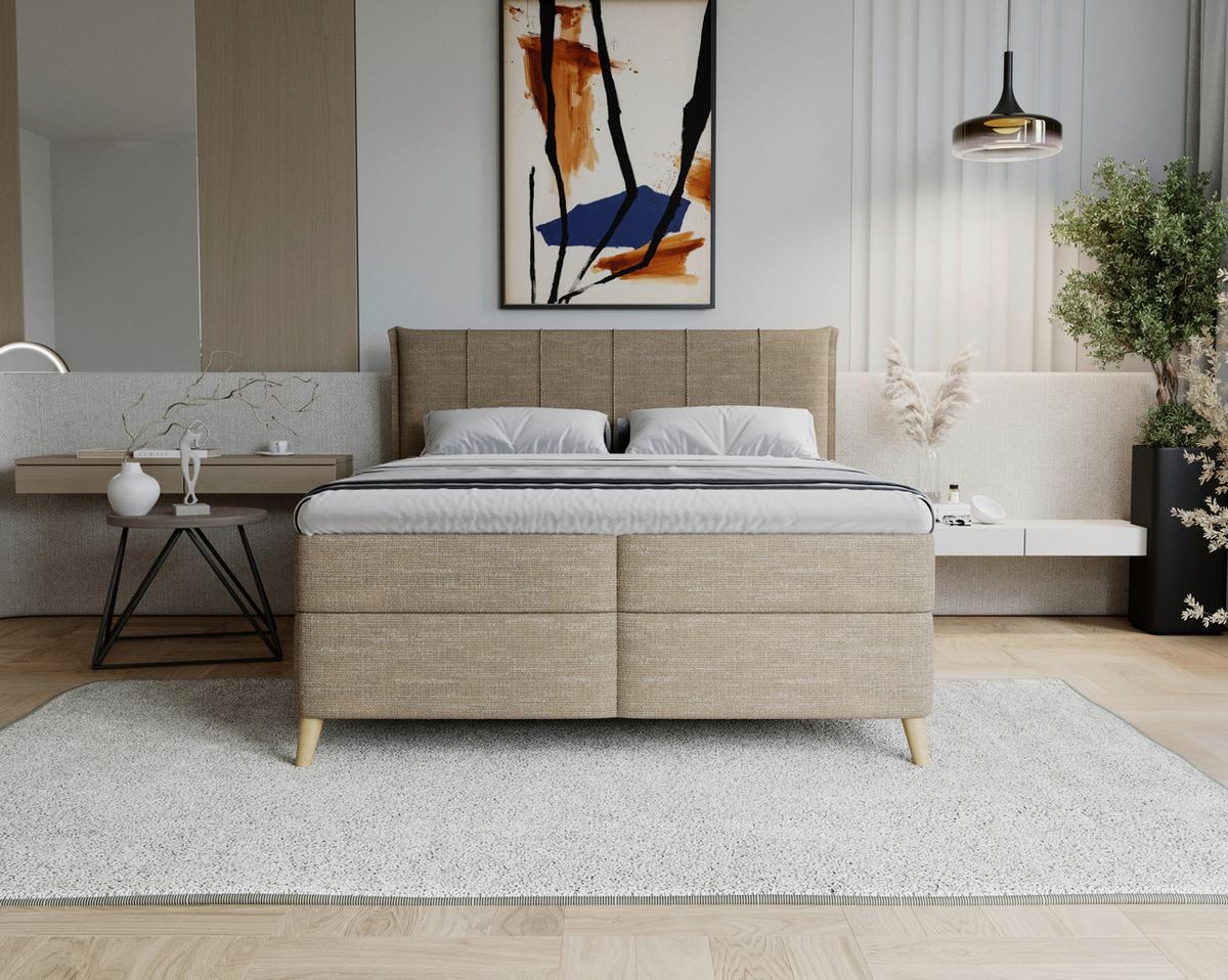 Boxbett Veloria Braun ca. 140x200cm - Beige/Schwarz, KONVENTIONELL, Textil/Metall (140/200cm) - Based