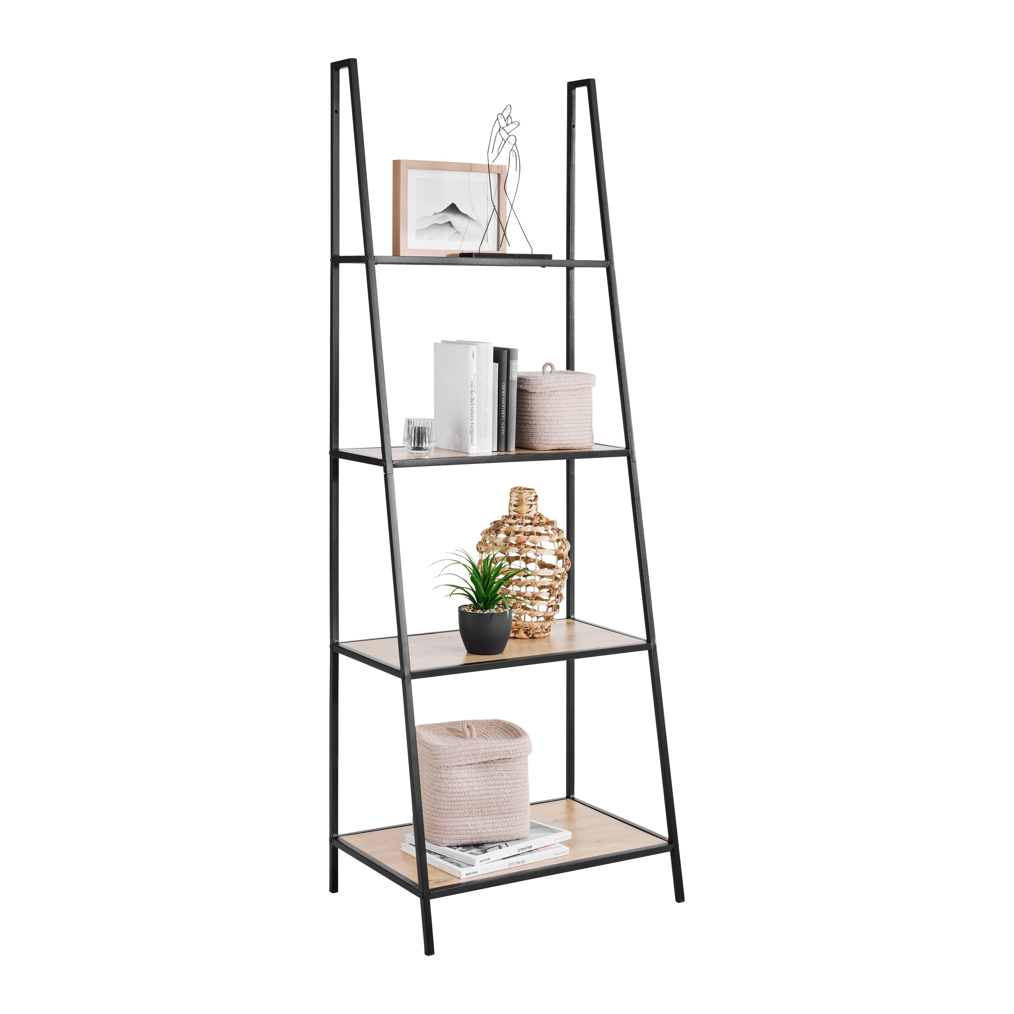 HYLLA JORIS -EXKLUSIV- - svart/naturfärgad, Modern, metall/trämaterial (60/170/42cm) - Mömax