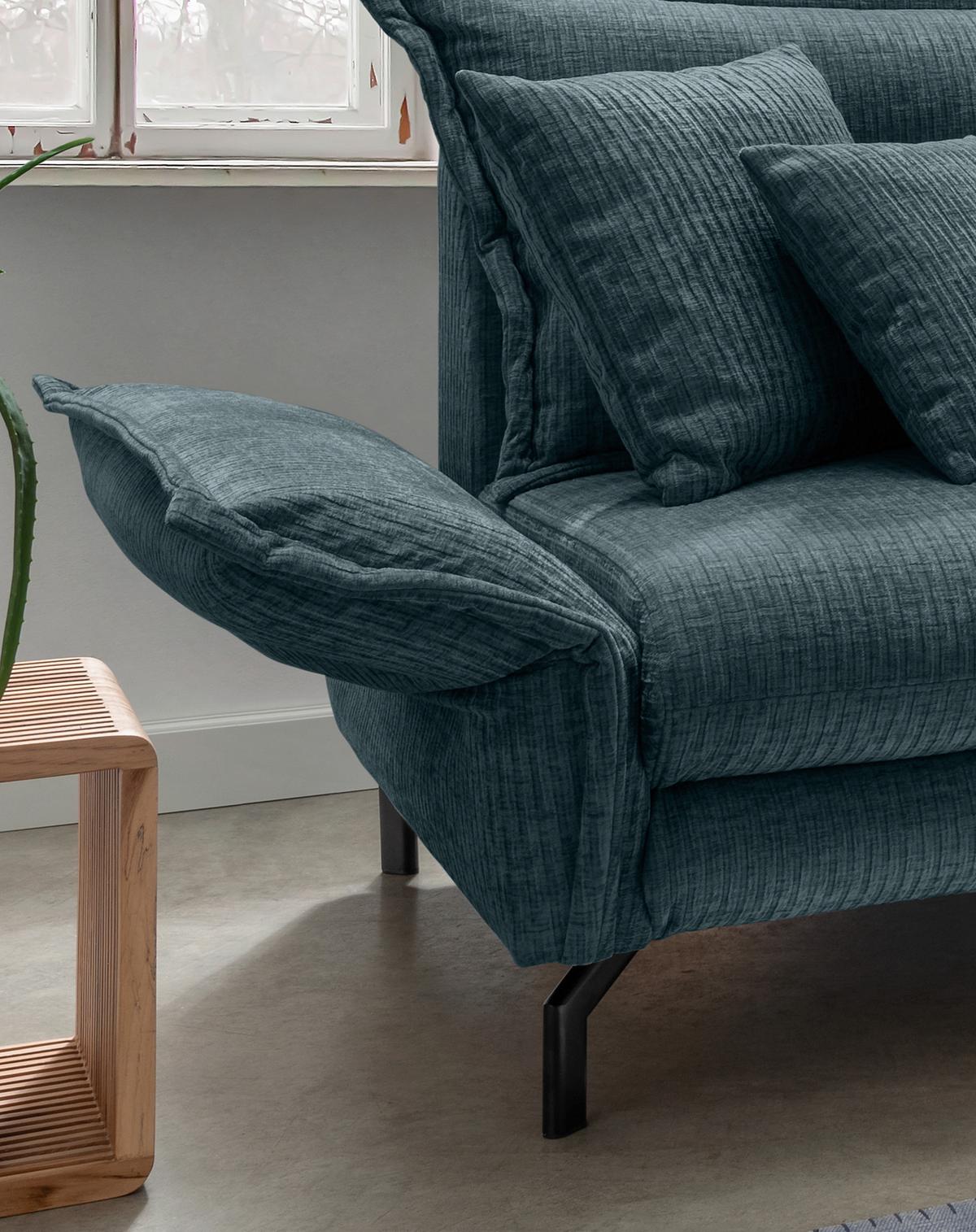 Ecksofa Lava Blau Velours - bleu/noir, Design, textile/métal (255/180cm) - Livetastic