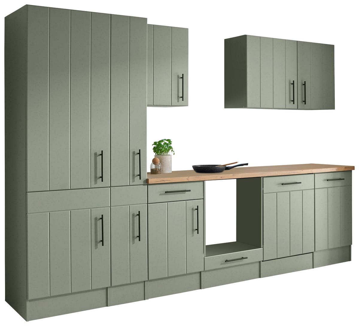 Küchenleerblock Anton o. Geräte Wildeiche/Schilfgrün - Schilfgrün/Wildeiche, Trend, Holzwerkstoff/Metall (310cm) - Respekta