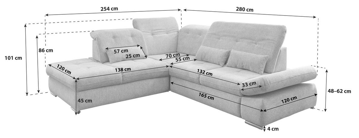 Wohnlandschaft Dalida Brombeere Chenille - Chromfarben/Brombeere, Design, Textil/Metall (254/280cm) - Livetastic