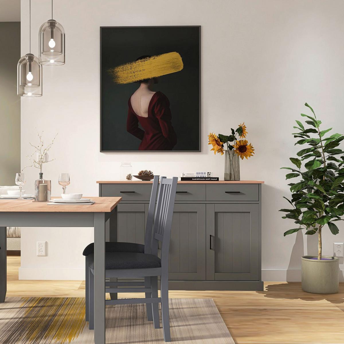 sideboard Grau massiv - gris/noir, Romantik / Landhaus, bois/matériau de bois (131/86/45cm) - Based