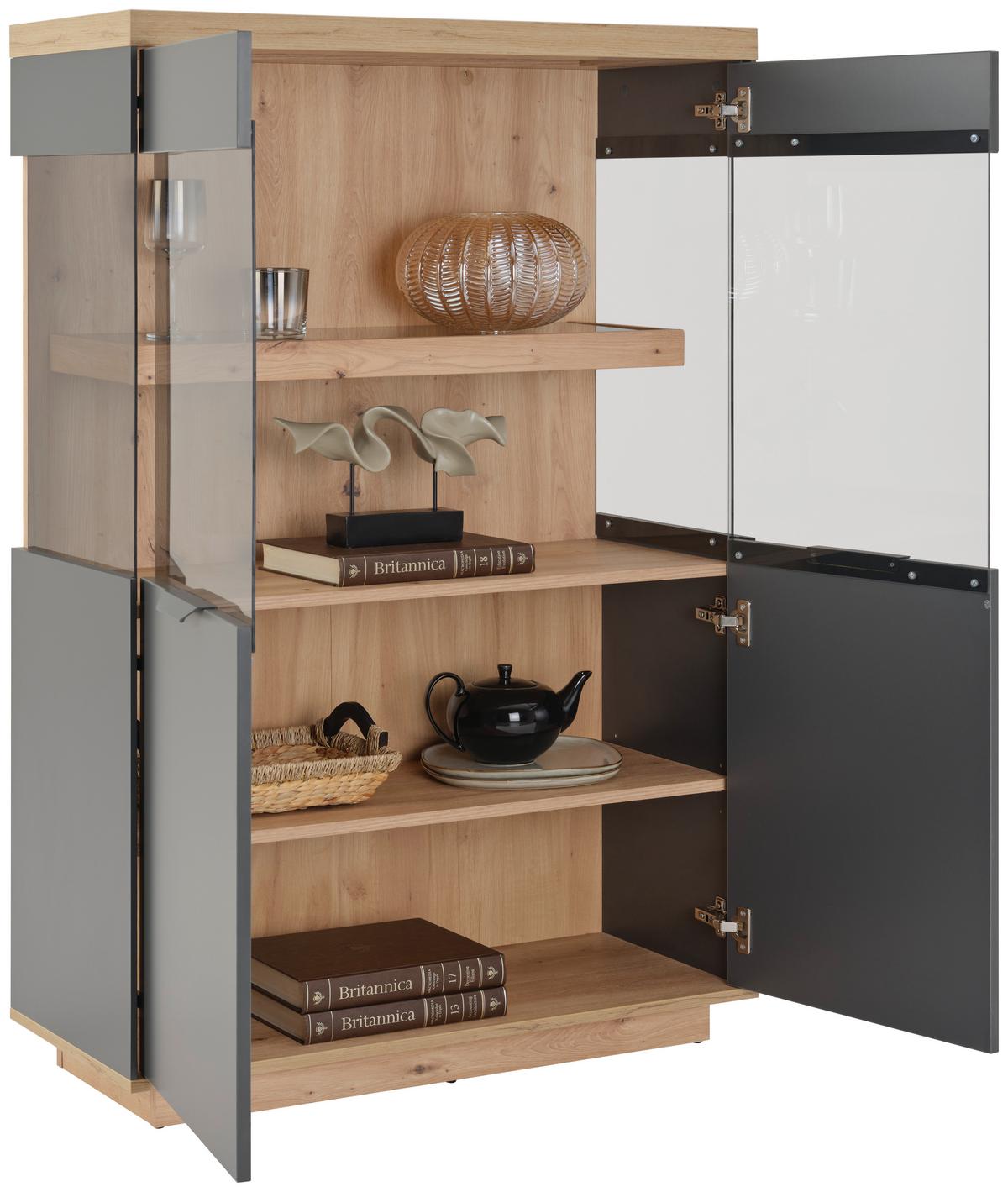 Comodă înaltă JAKE - stejar Artisan/antracit, Trend, sticlă/material pe bază de lemn (89,1/137/38cm) - Modern Living