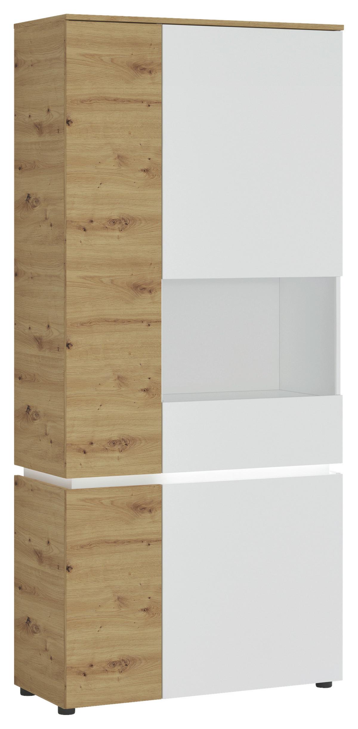 Vitrină LUCI - alb/stejar Artisan, Trend, sticlă/material pe bază de lemn (90,4/199/40cm) - Modern Living