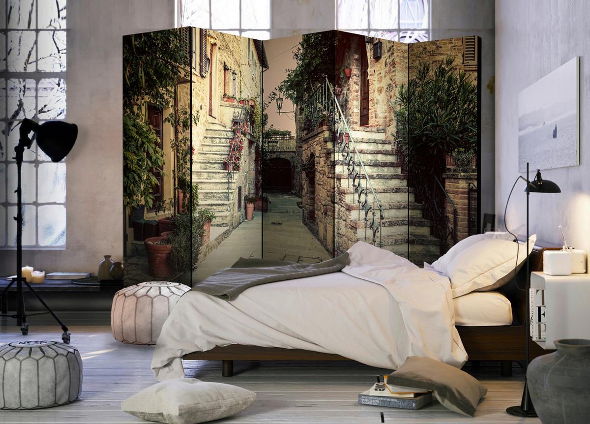 Paravan Tuscan Memories I, 5-Delni, Dvostranski - zelena/rjava, Basics, tekstil/les (225/172/3cm) - artgeist