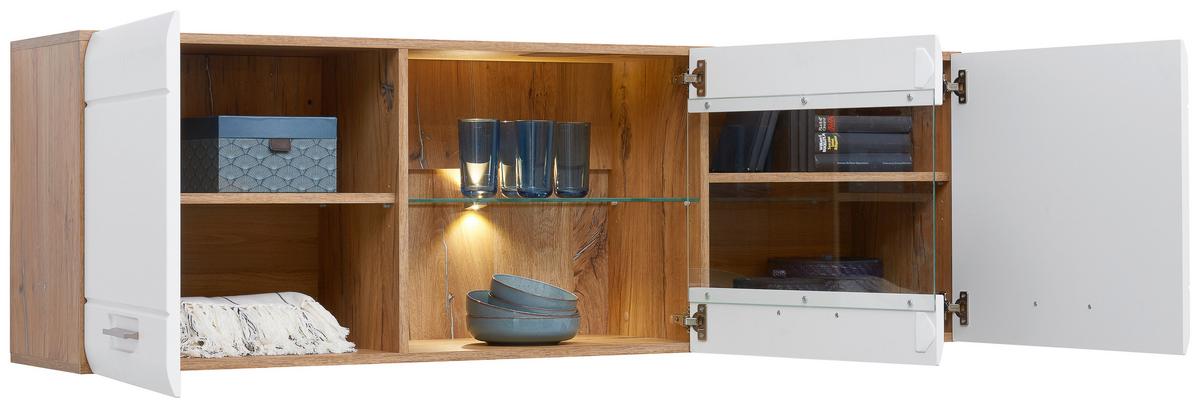 Vitrină suspendată AURIS - alb, Modern, sticlă/material pe bază de lemn (164,3/52/37,1cm) - Modern Living