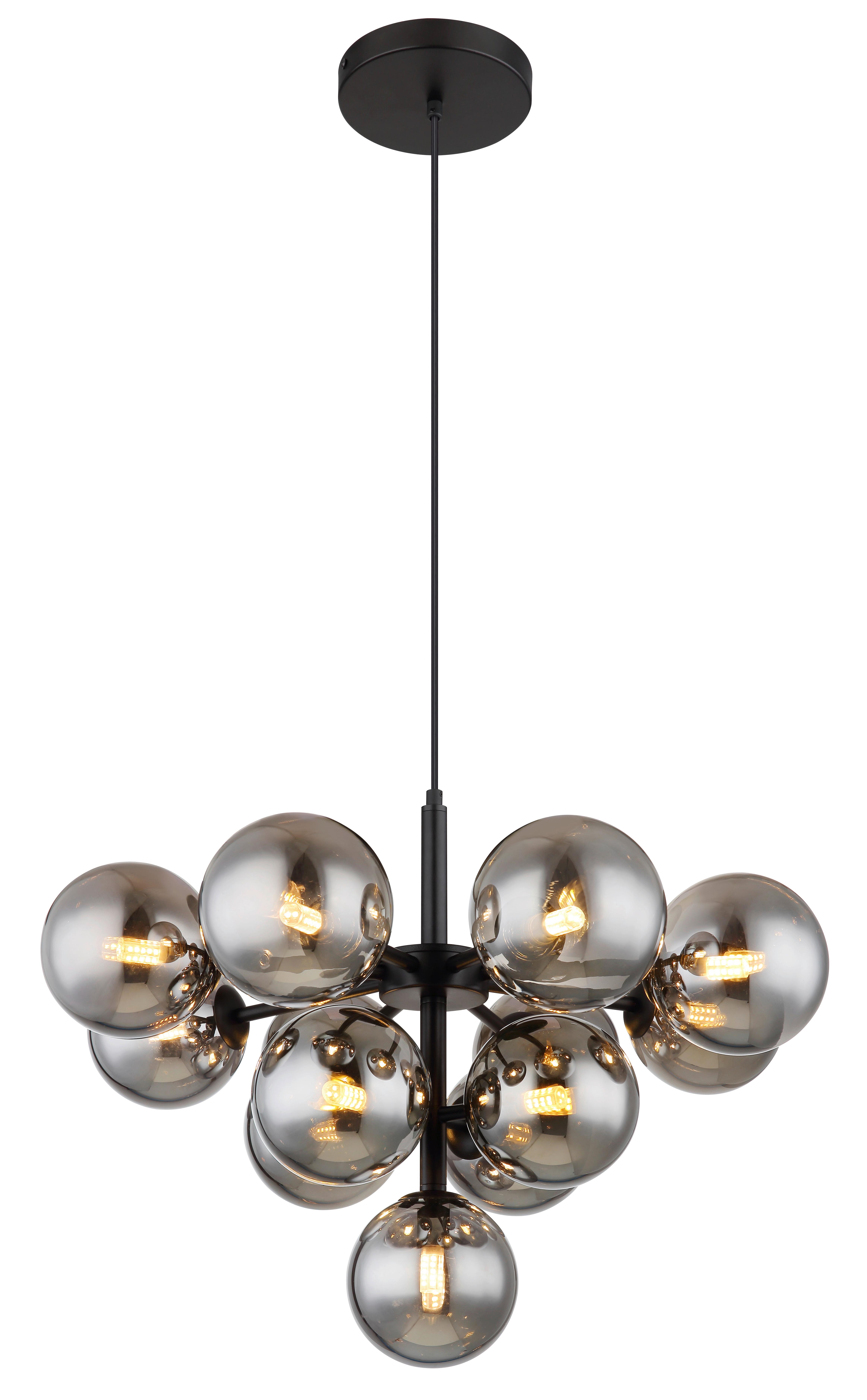Lampă Suspendată Grappy - negru, Design, sticlă/metal (56/56/120cm) - Globo