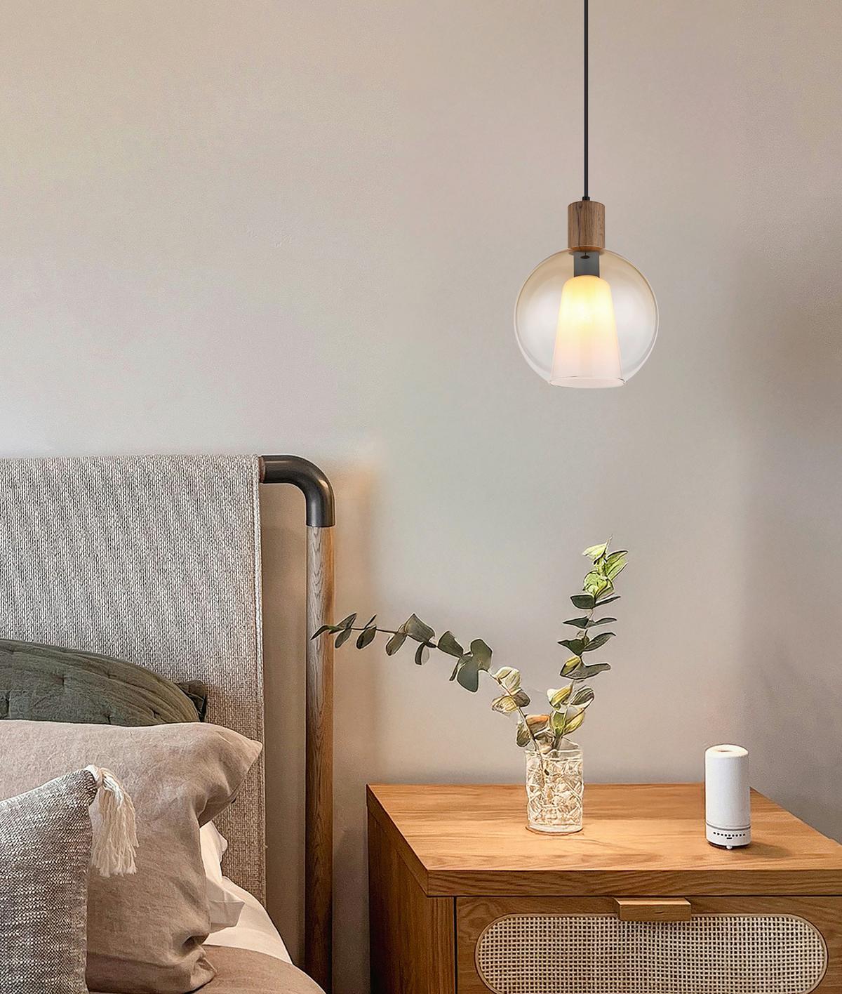 Viseća Svjetiljka Barry I - tamno smeđa/crna, Basics, staklo/drvni materijal (25/120cm) - Globo