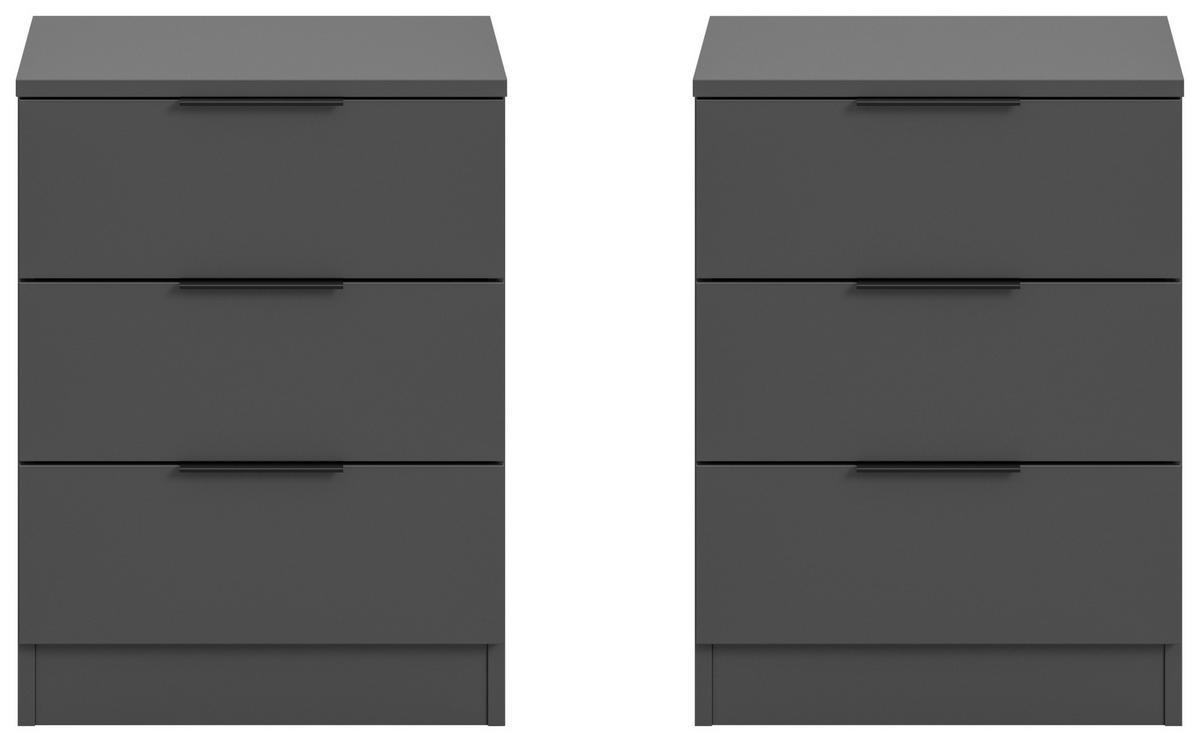 Nachtkästchenset KOPENHAGEN ca.45x60x40cm Anthrazit - Anthrazit/Schwarz, MODERN, Holzwerkstoff/Kunststoff (45/60/40cm) - MID.YOU