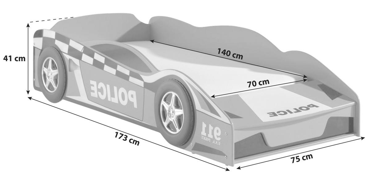 Autobett Police Car 70x140 Blau mit Bettkasten - Blau, MODERN, Holzwerkstoff (70/140cm) - Vipack