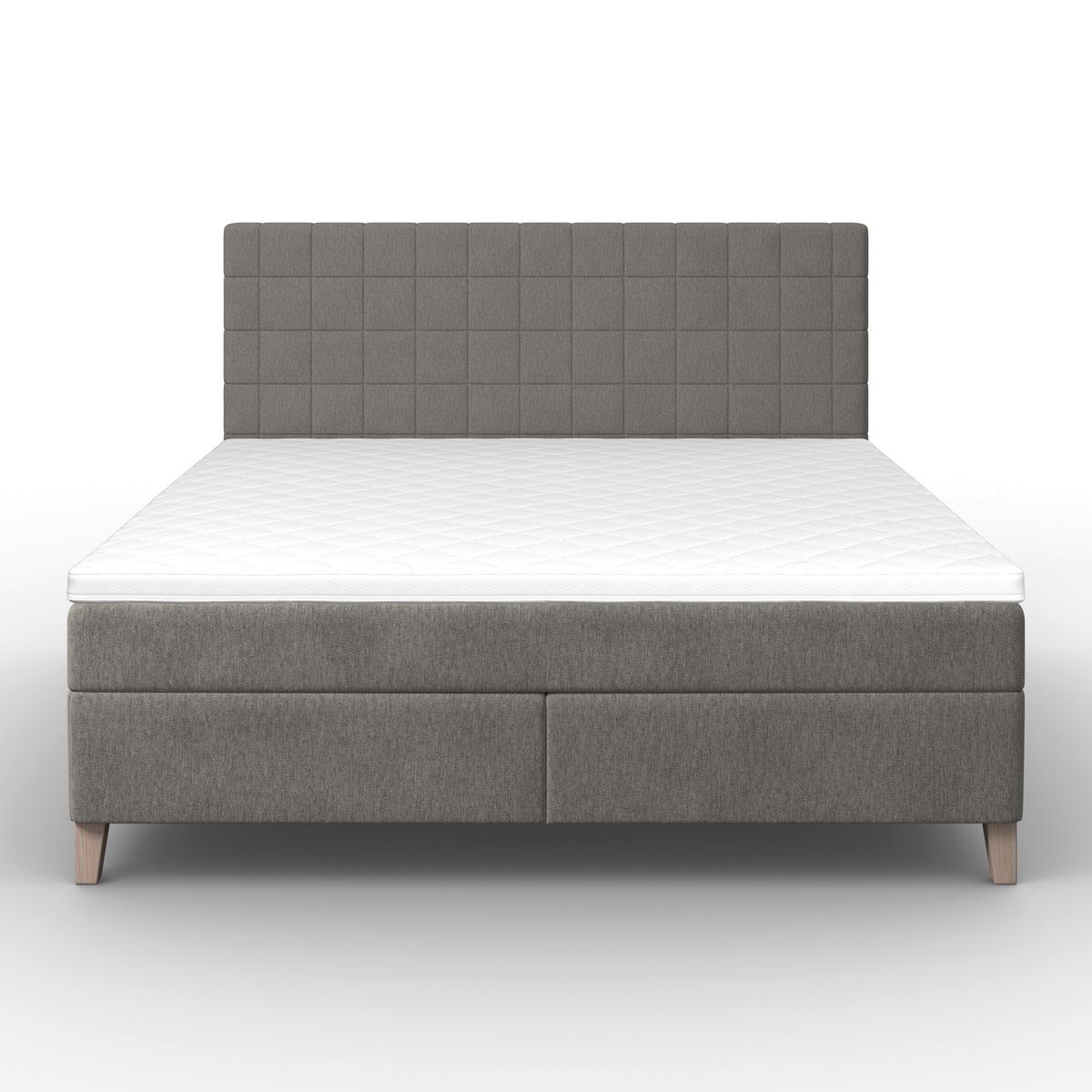 Postelja Boxspring Olivia, Siva, 180x200 - siva/barve hrasta, Moderno, tekstil/les (180/200cm) - Bessagi Home