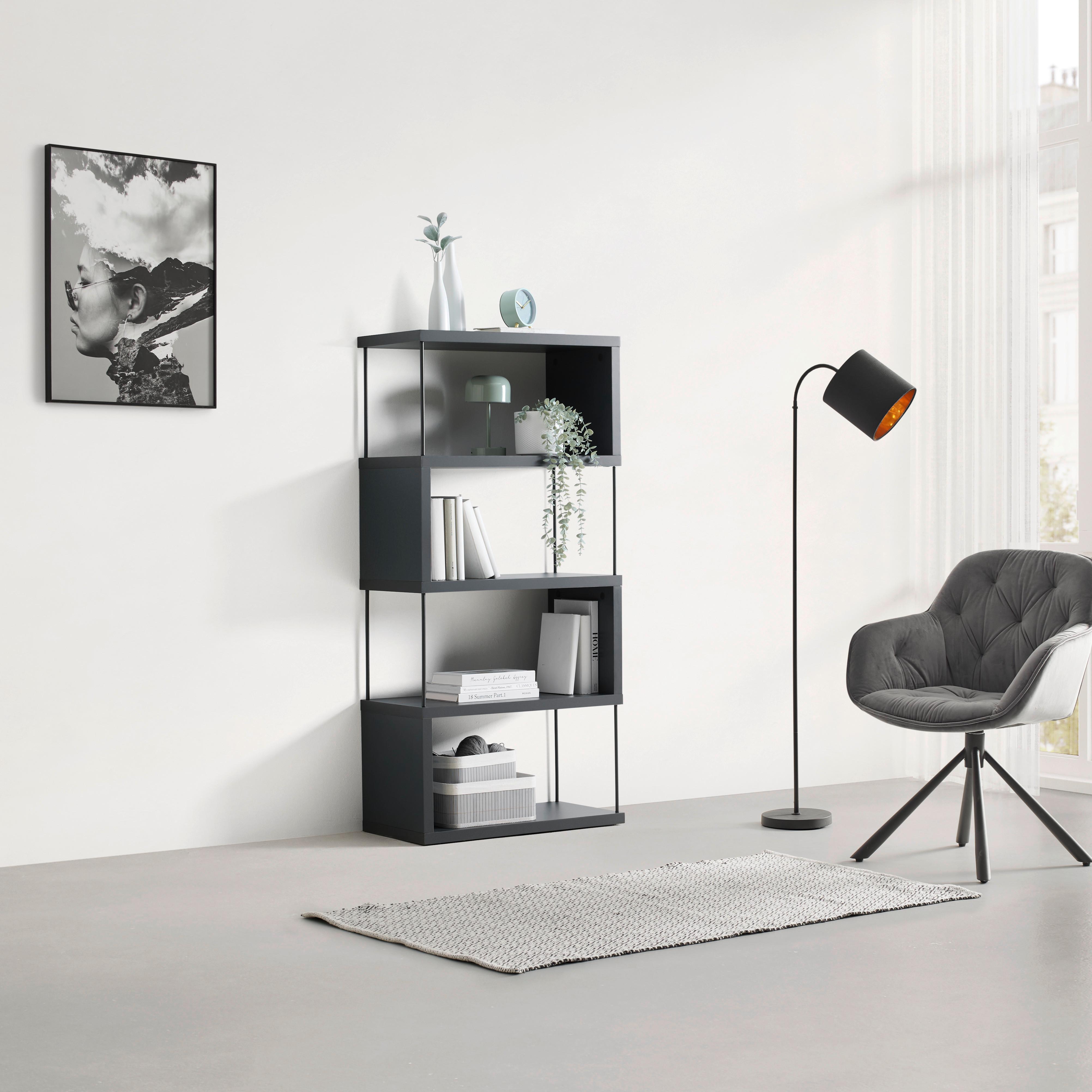 HYLLA PINNAR - mörkgrå, Modern, metall/trämaterial (66/136,5/33cm) - Mömax